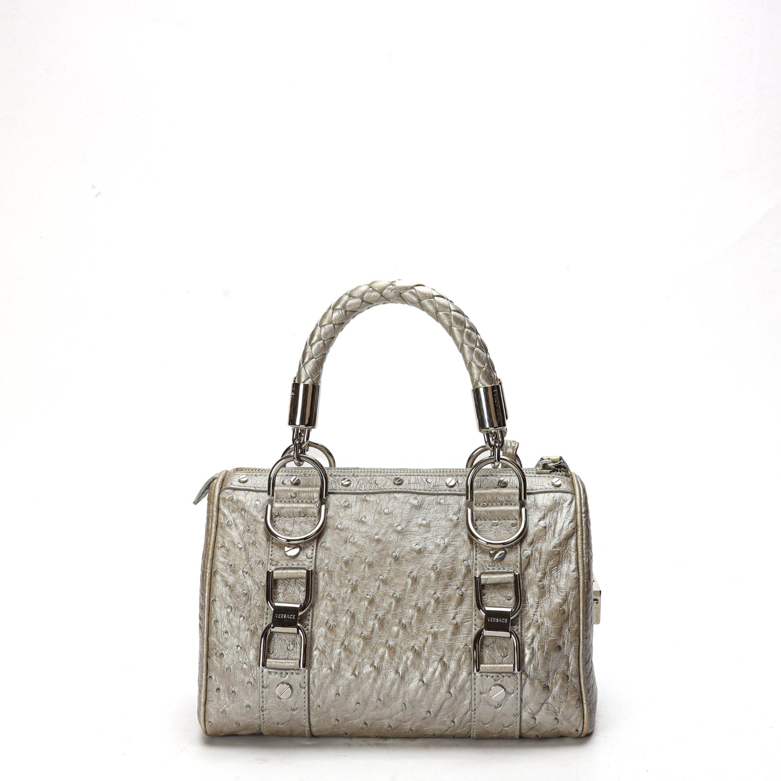 Versace Tag Ostrich Madonna Satchel