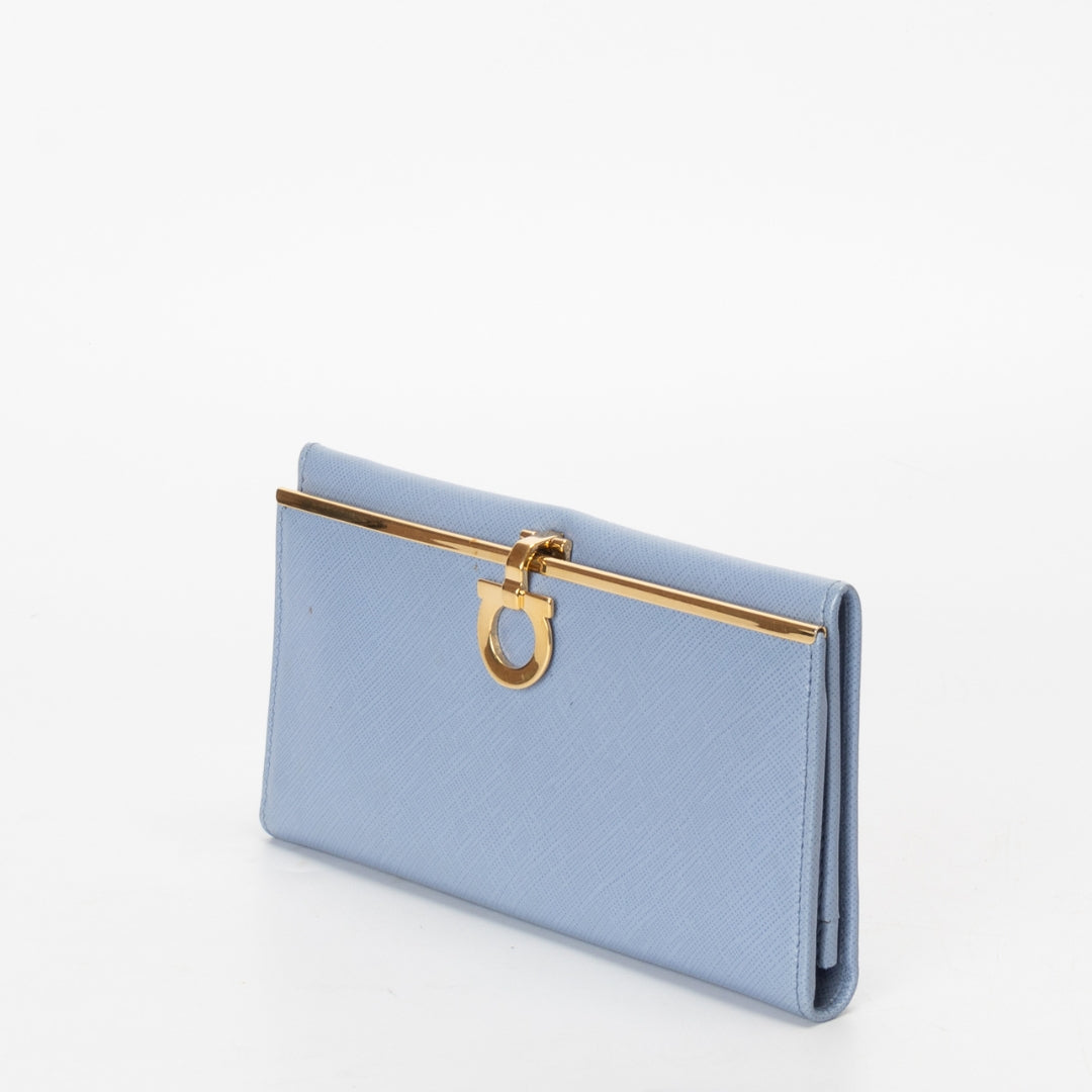 Salvatore Ferragamo Blue Gancini Vitello Continental Leather Wallet