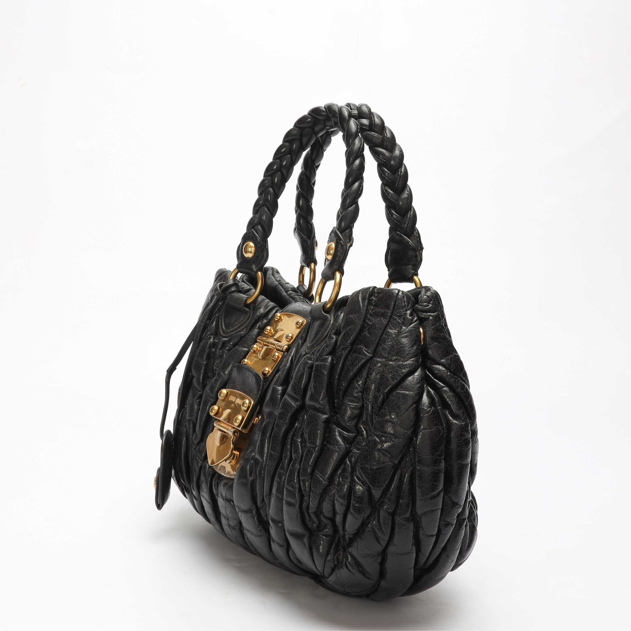 Miu Miu Black Matelasse Lux Bauletto Aperto Satchel