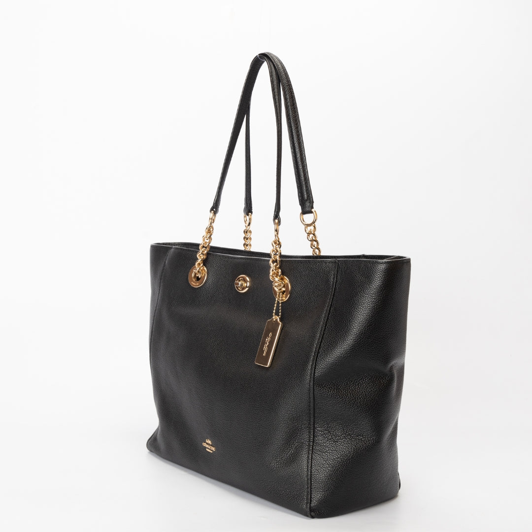 Coach Turnlock Chain Black Tote Bag