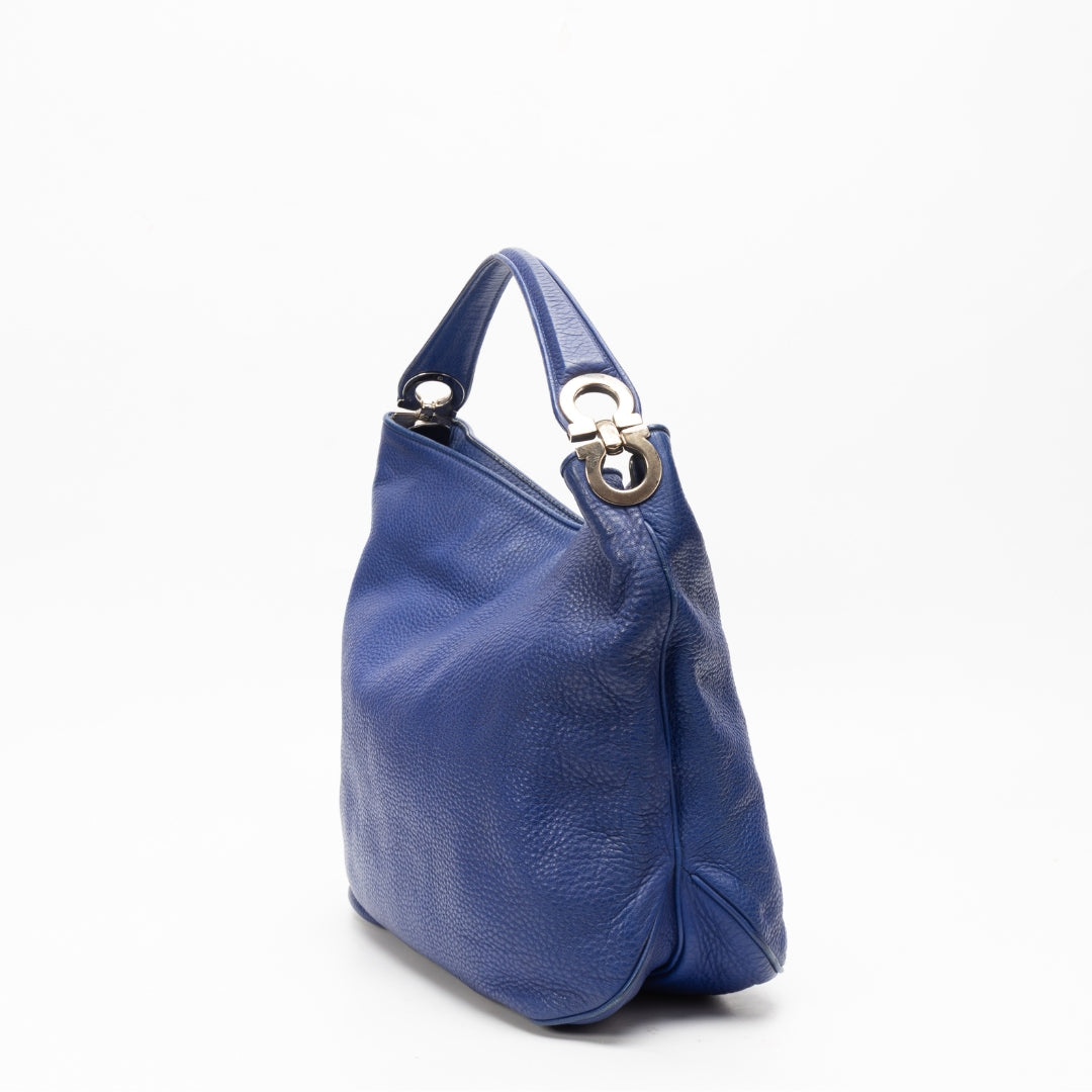 Salvatore Ferragamo Blue Calfskin Gancini Hobo