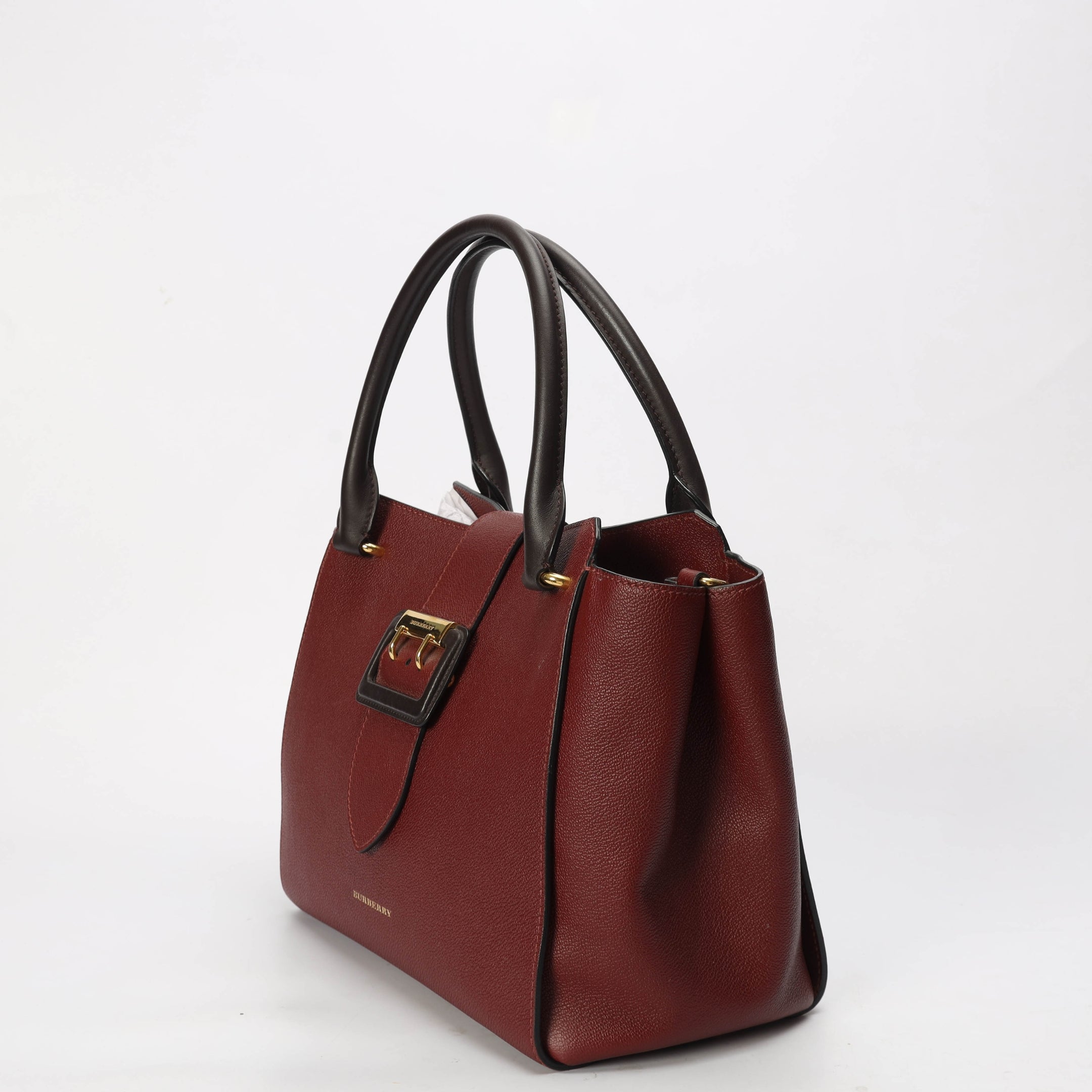 Burberry Burgundy Grainy Small Buckle Tote