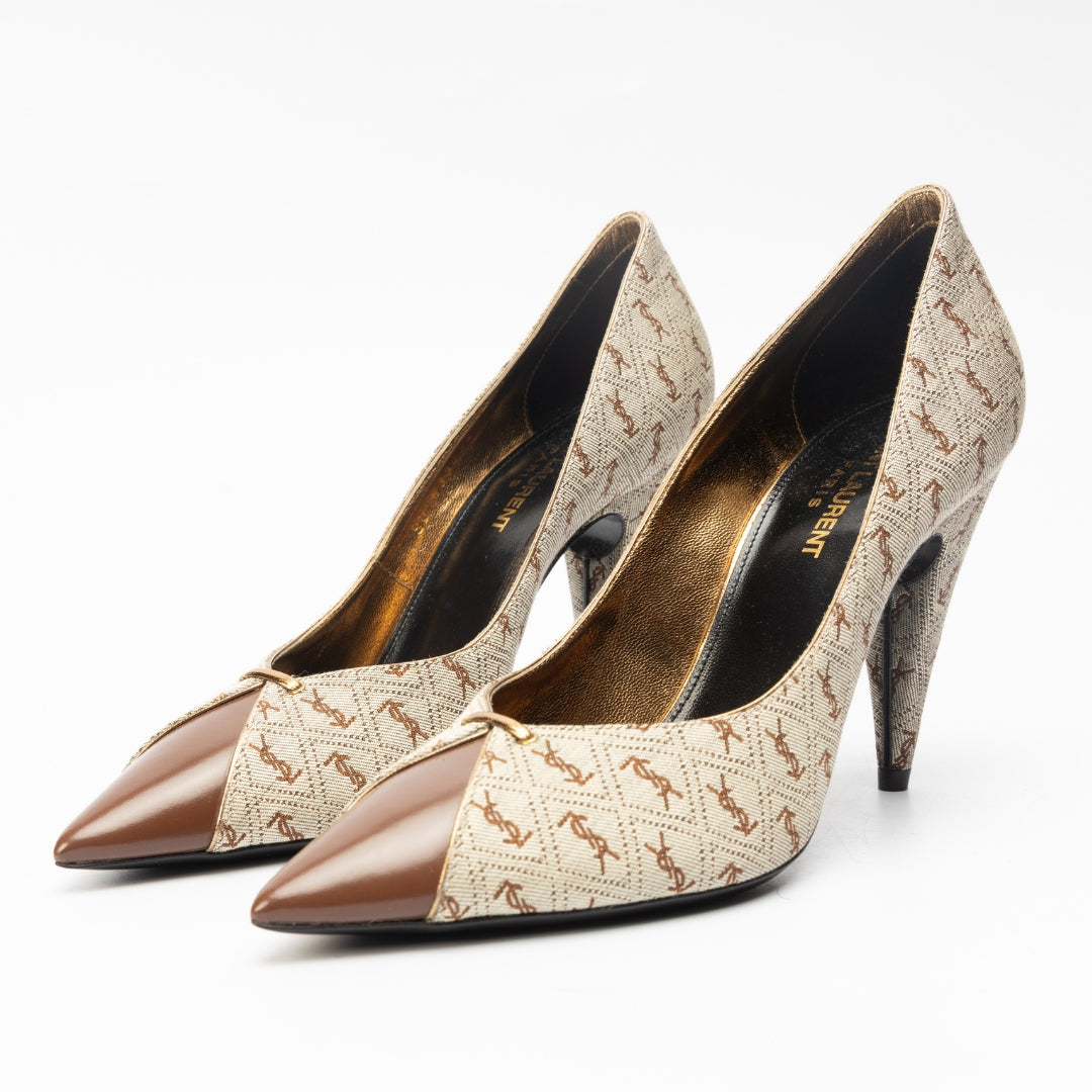 Saint Laurent Lola 95 Leather Trimmed Canvas Pumps