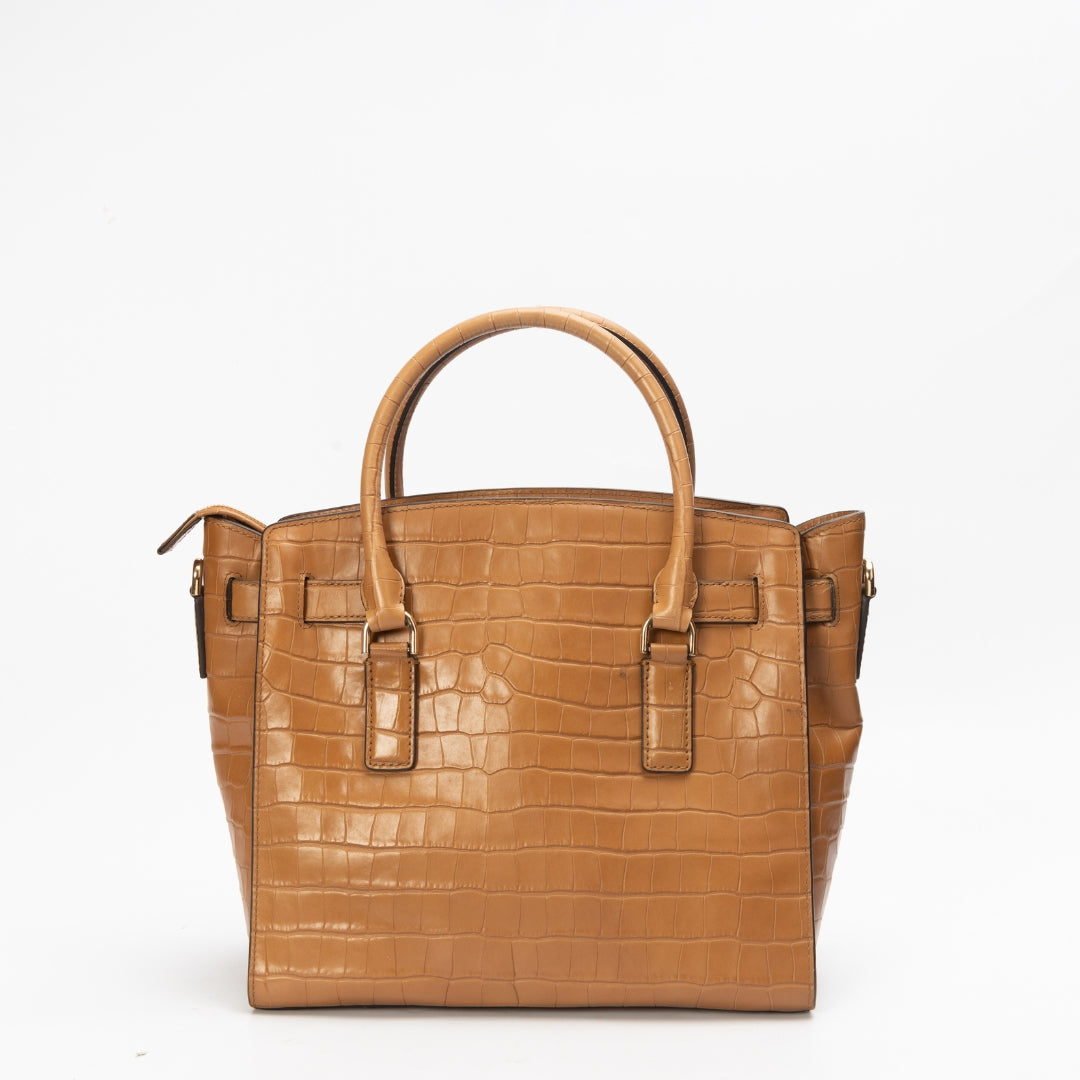 Michael Kors Hamilton Acorn Crocodile Embossed Leather Satchel