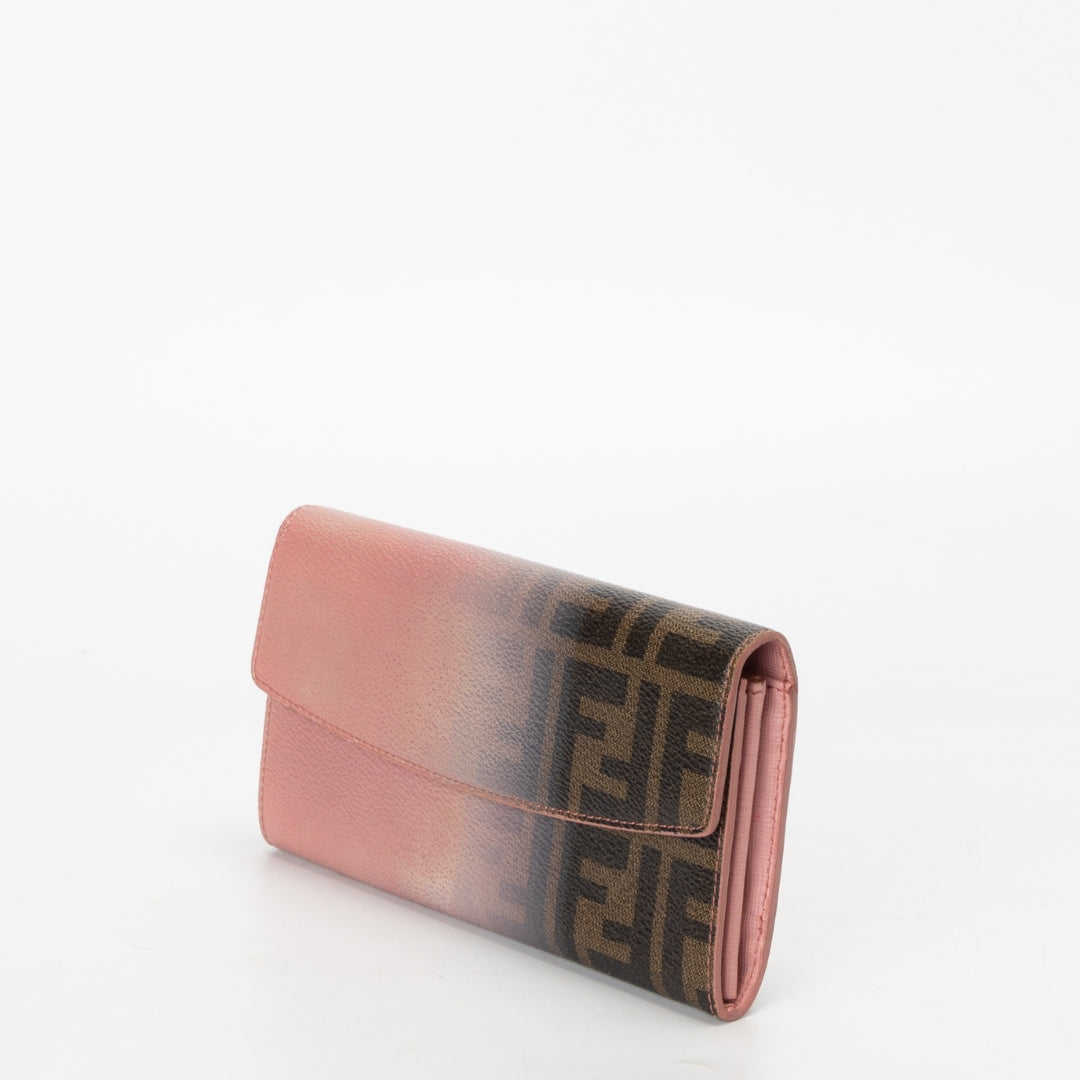Fendi Pink Ombre Zucca Canvas Continental Wallet