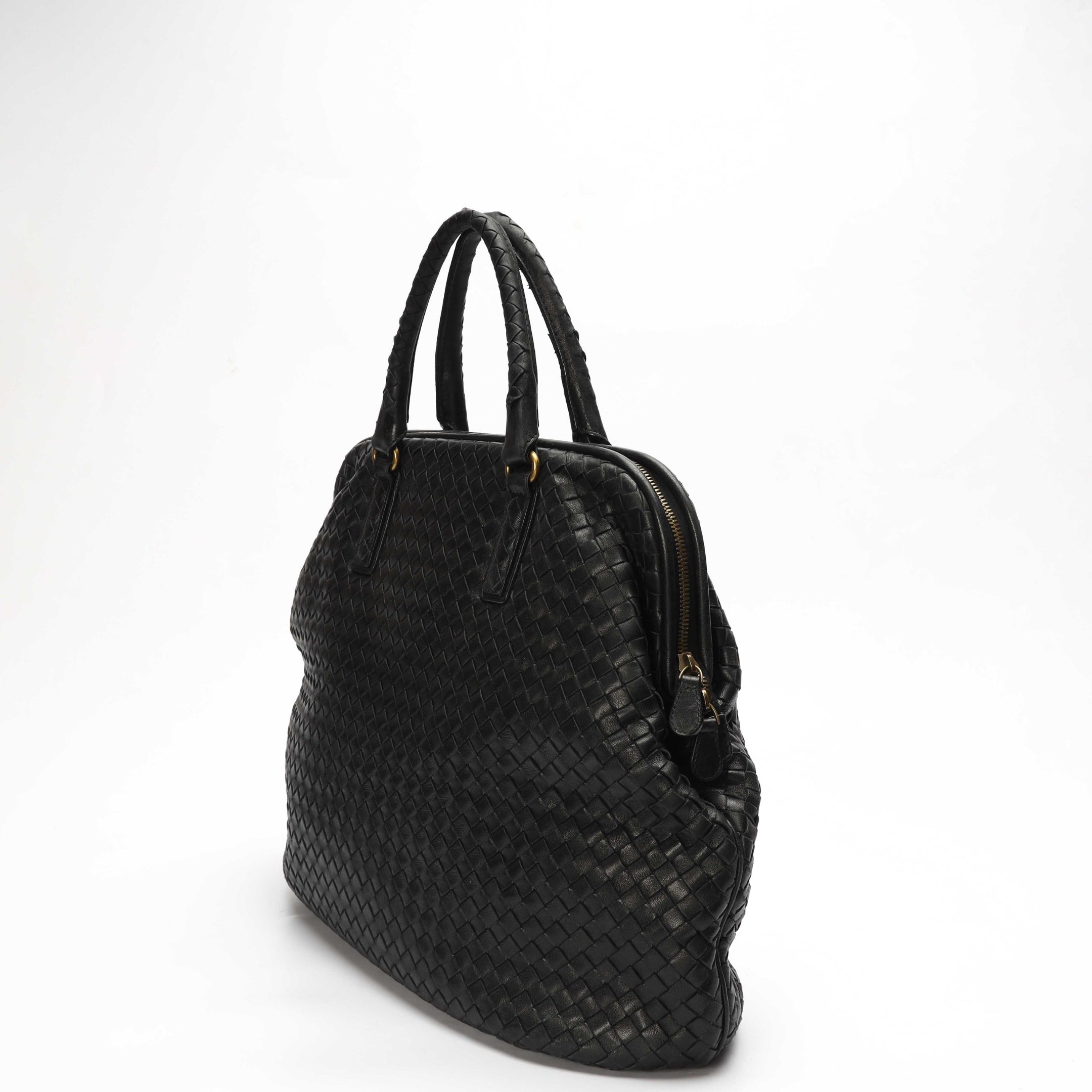 Bottega Veneta Black Intrecciato Woven Frame Top Tote