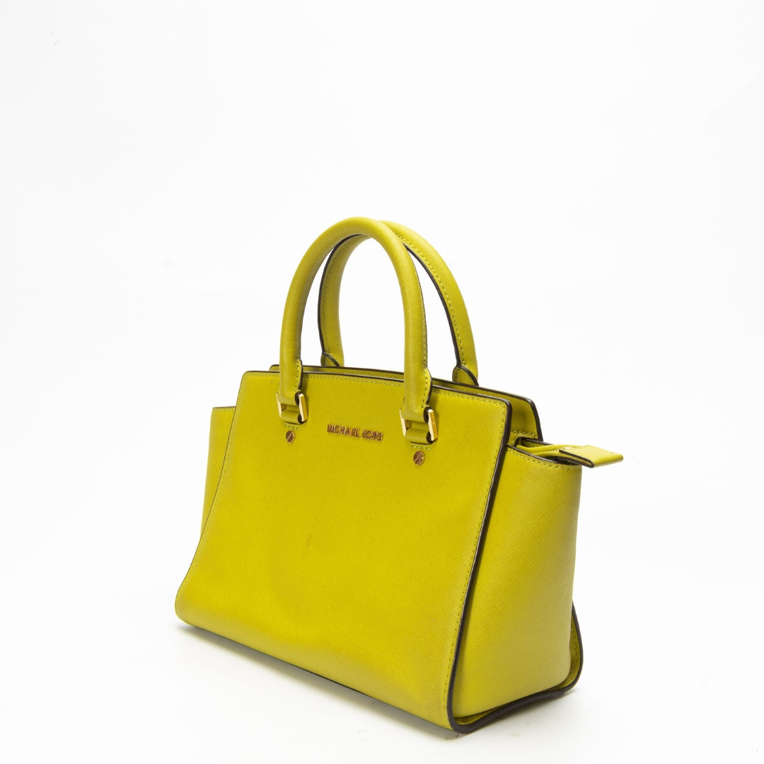 Michael Kors Lime Green Saffiano Selma Satchel
