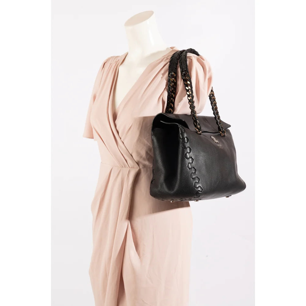 Roberto Cavalli Black Leather Regina Tote