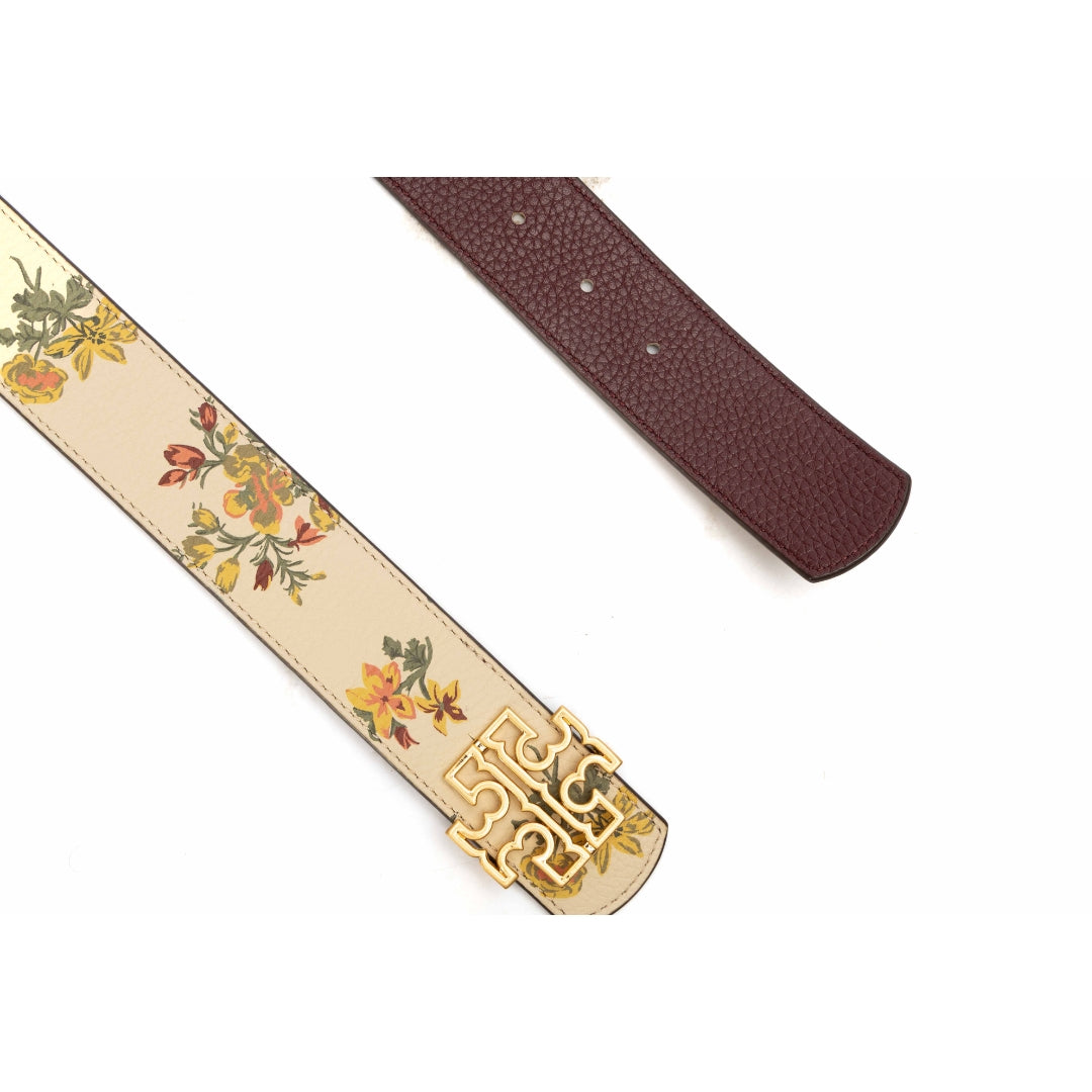 Tory Burch Floral Canvas T Buckle Belt