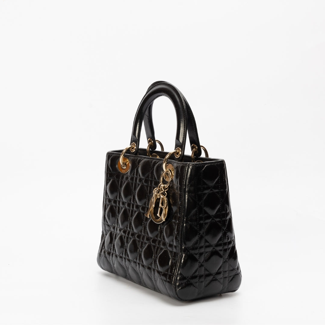 Lady Dior Bag Black Patent Cannage Calfskin Bag