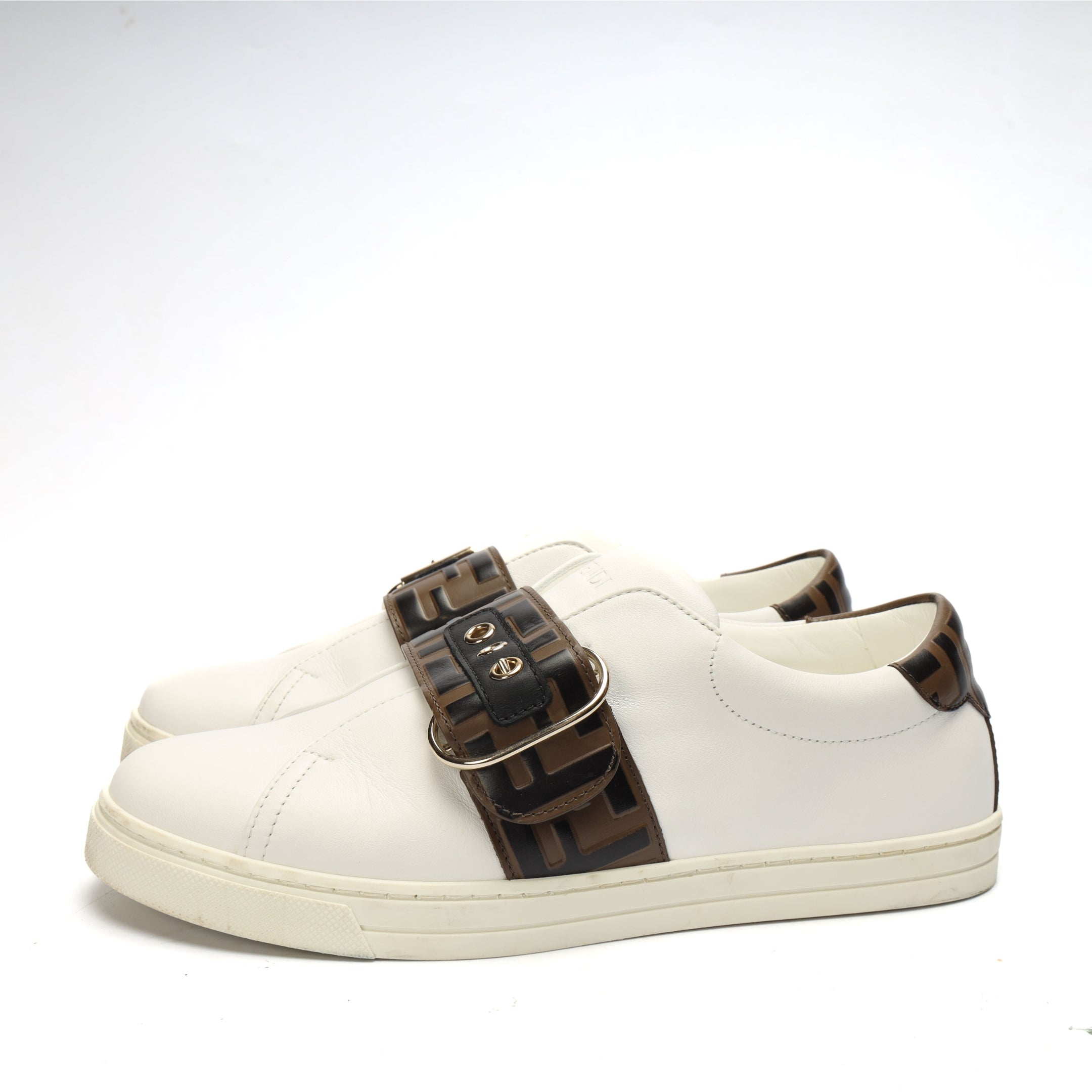 Fendi White/Brown FF Low Top Sneakers