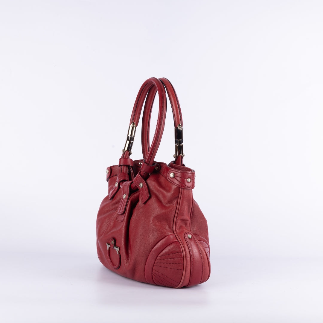 Salvatore Ferragamo Red Leather Gancini Lucchetto Hobo Bag