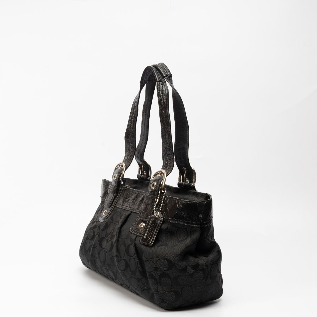 Coach Black Monogram Buckle Strap Shoulder Bag