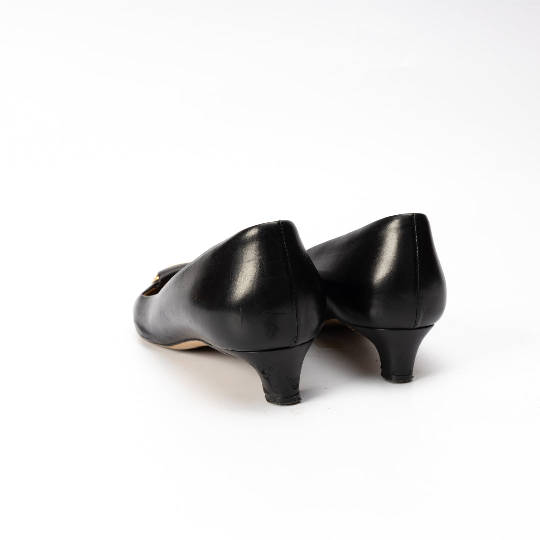 Salvatore Ferragamo Black Leather Fringe Detail Pumps