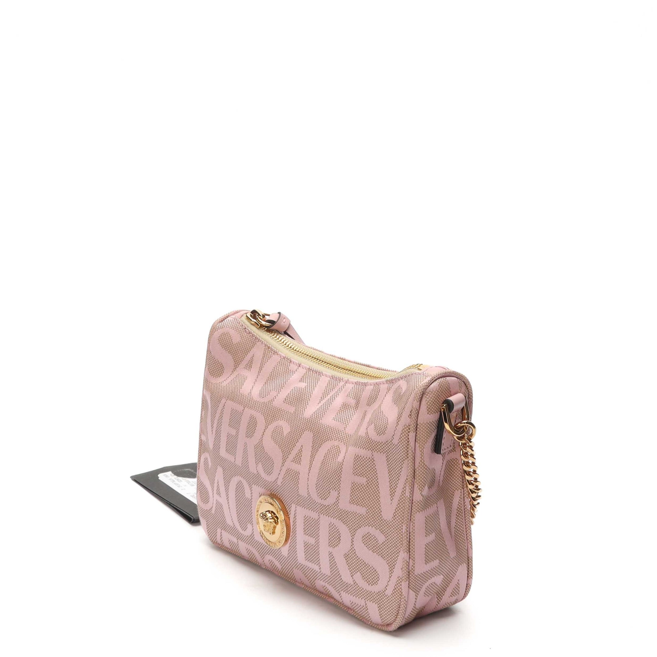 Versace Pink Logo Canvas Baguette
