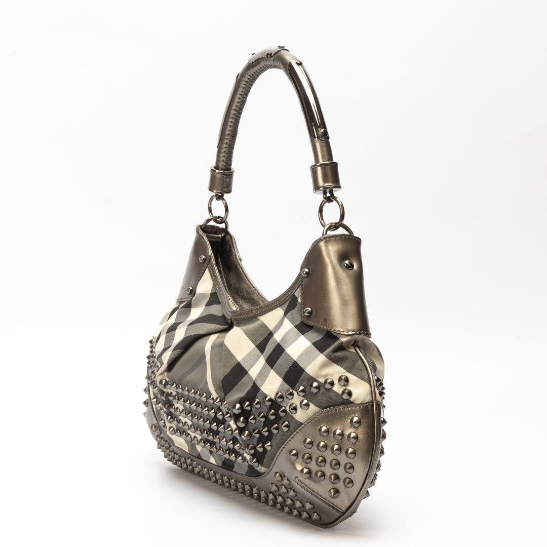 Burberry Beat Check Nylon Studded Hobo Bag