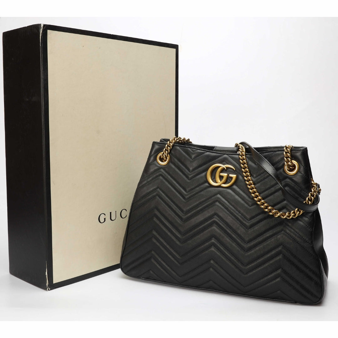 Gucci Black Matelasse GG Marmont Tote