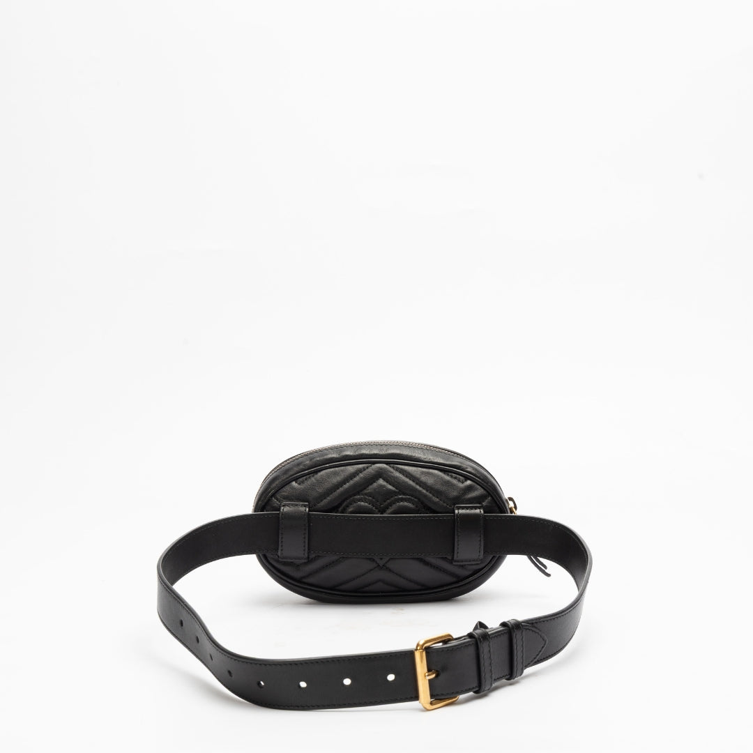 Gucci Black Chevron Leather GG Marmont Belt Bag