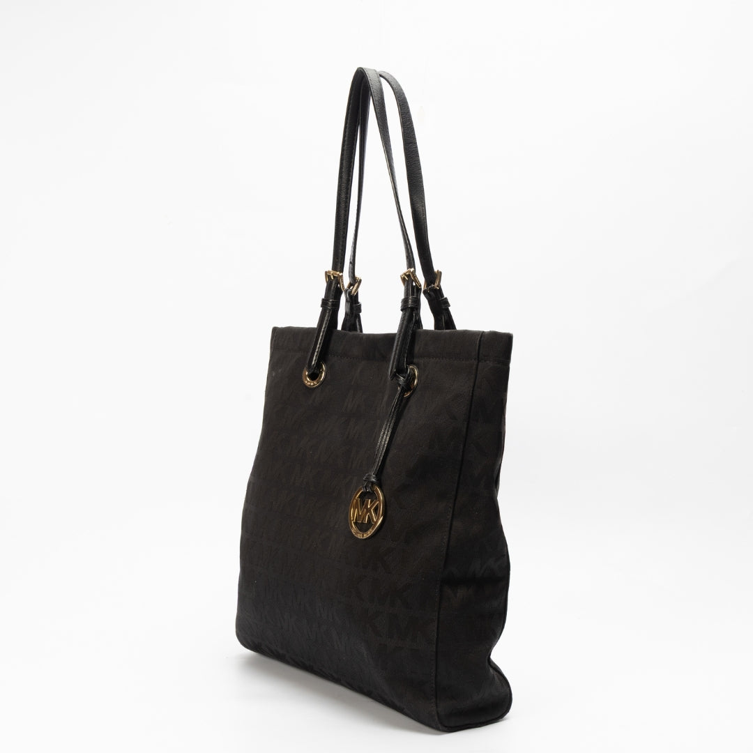 Michael Kors Black Canvas Jet Set Logo Tote