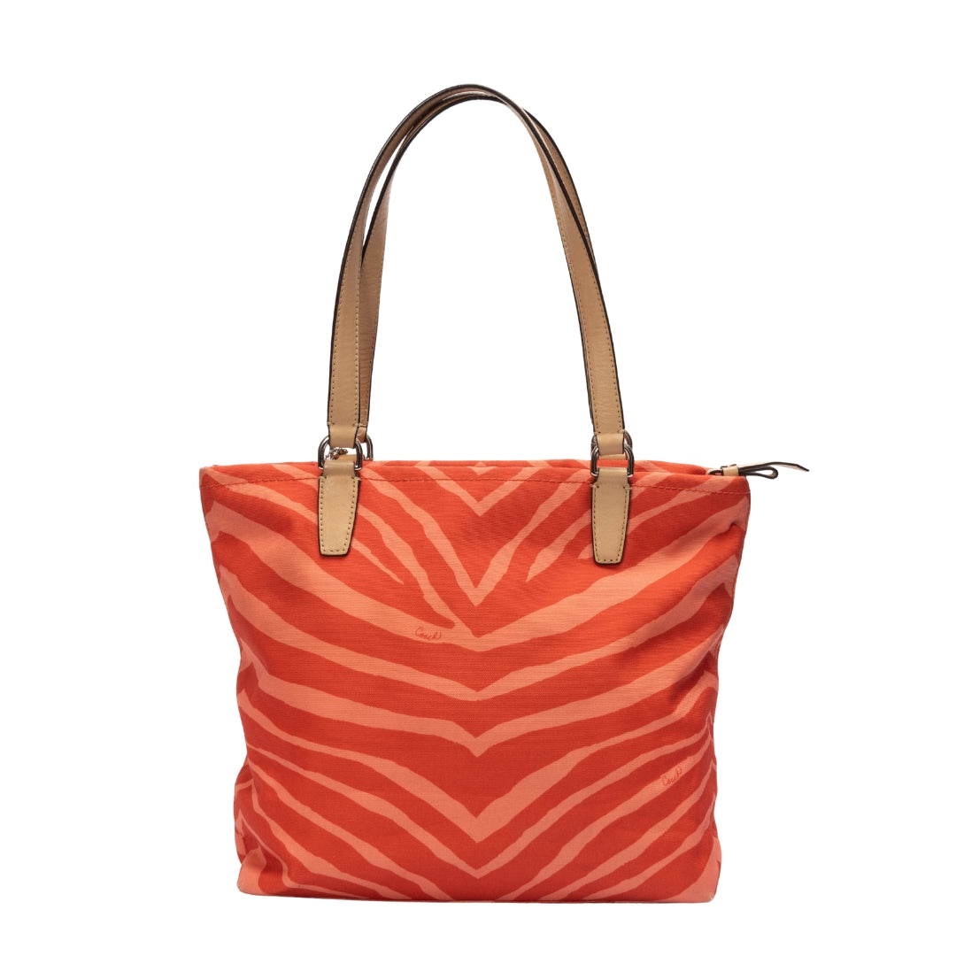 Coach Red Signature Zebra Print Tote