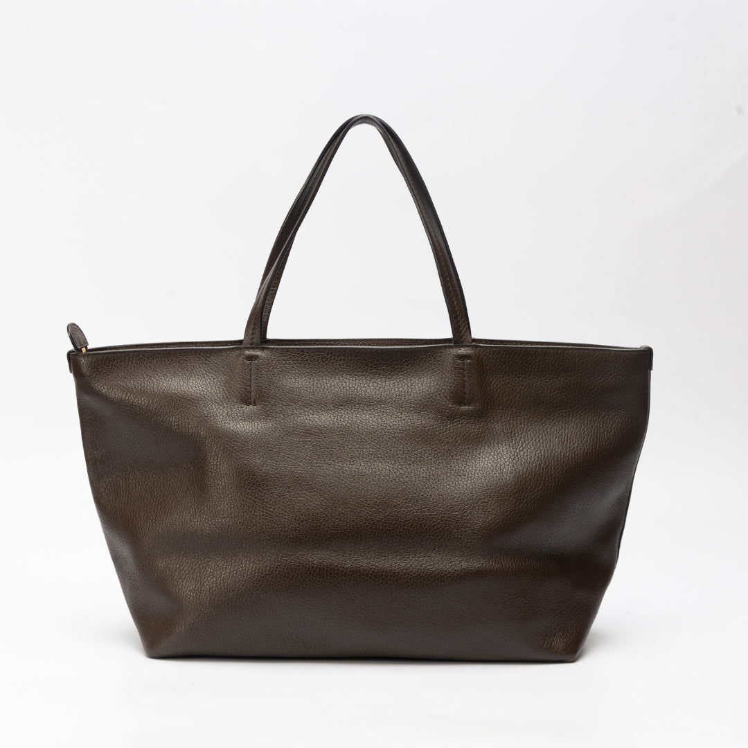 Salvatore Ferragamo Brown Pebbled Leather Bice Tote Bag