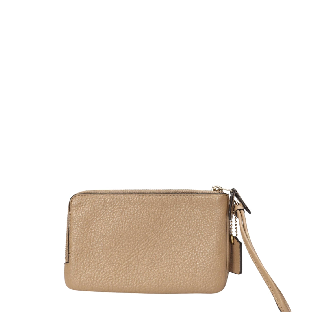Coach Beige Corner Double Zip Wristlet