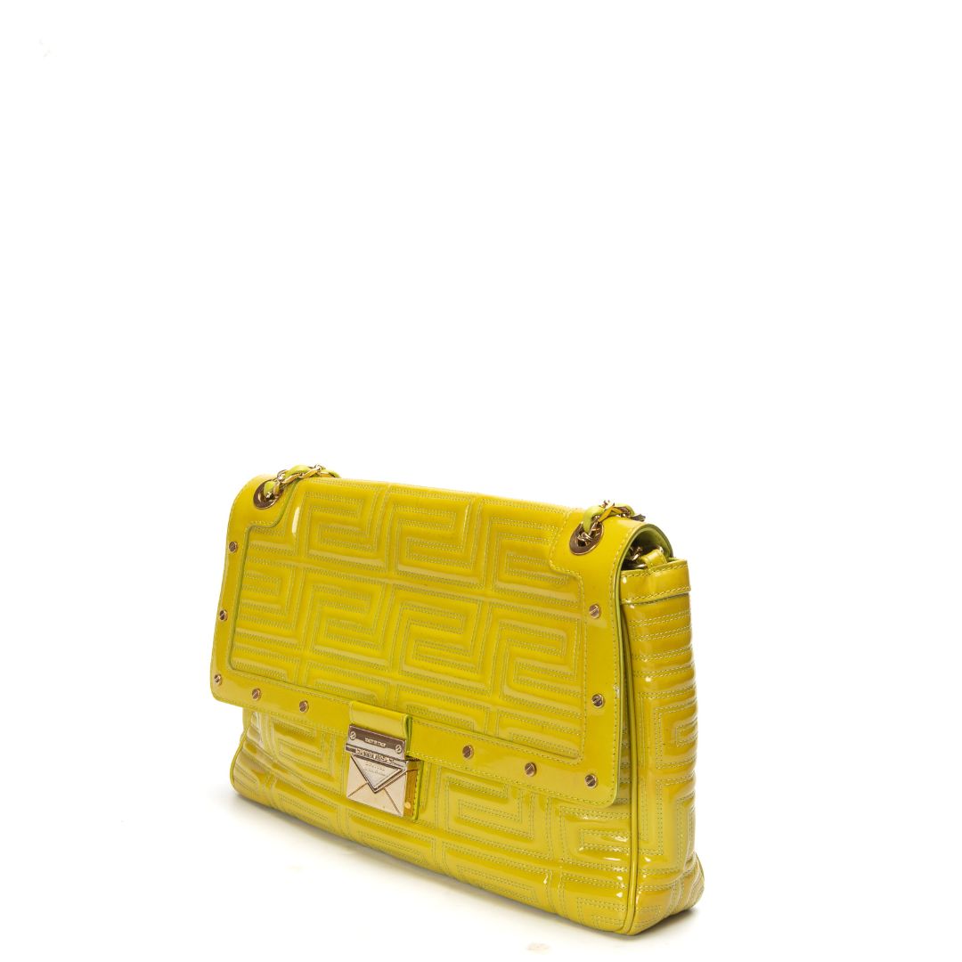 Versace Lime Yellow Flap Shoulder Bag