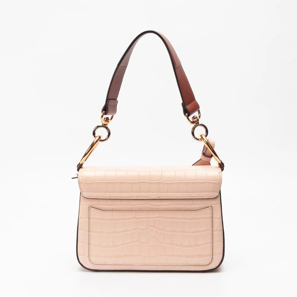 Chloe C Leather-Trimmed Croc-Effect Shoulder Bag