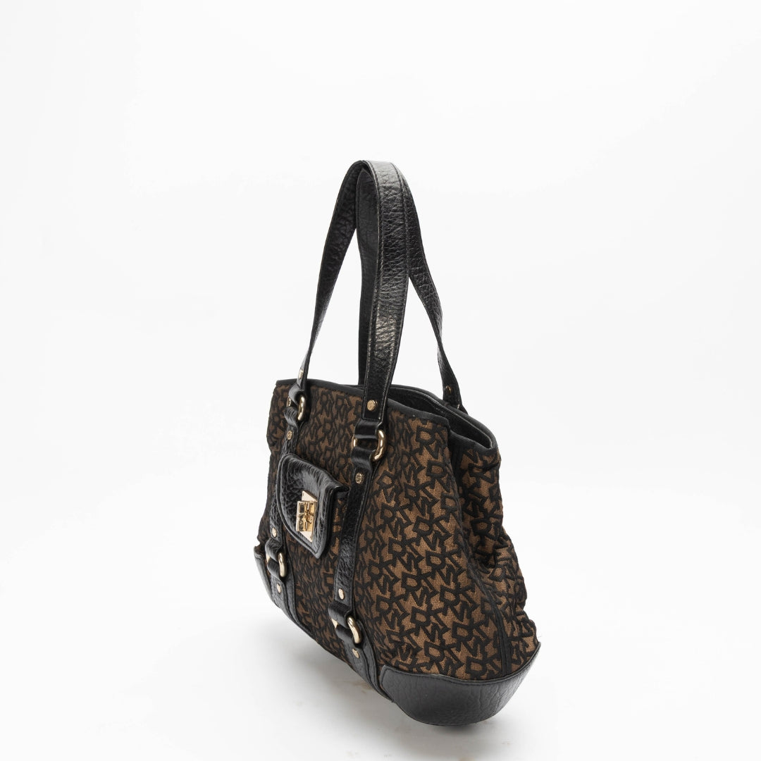 DKNY Dark Brown Monogram Canvas Satchel