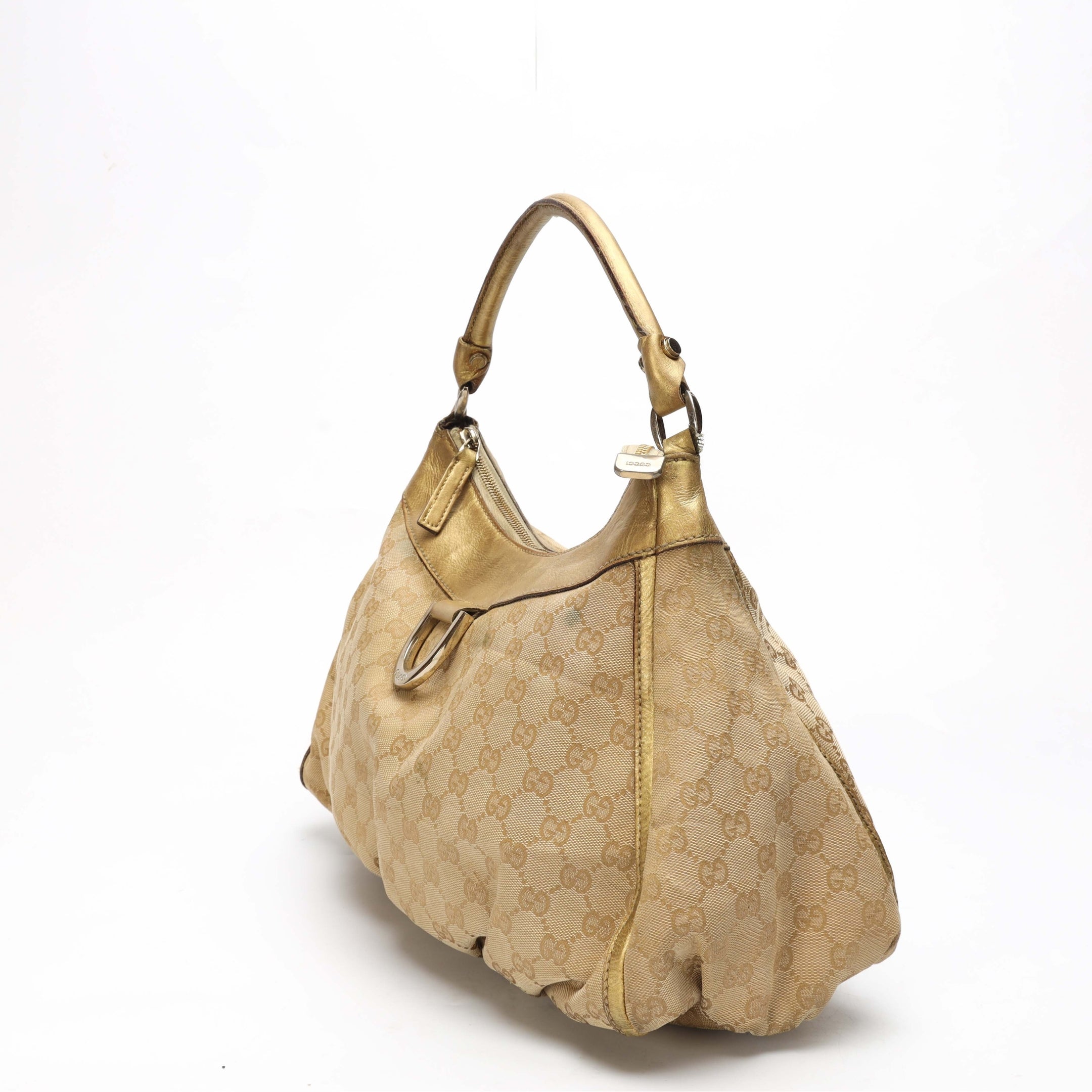 Gucci Biege/Gold GG Canvas D Ring Hobo Bag