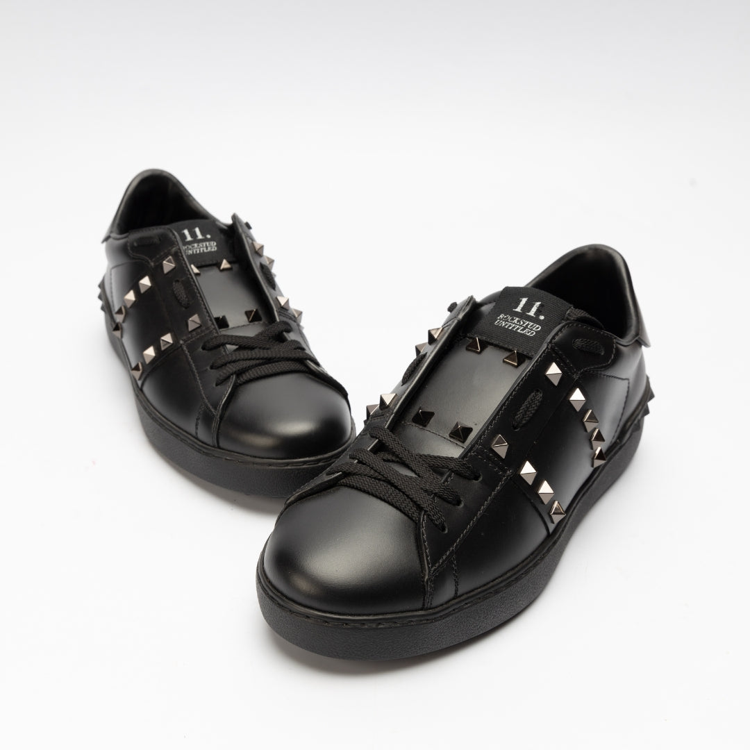 Valentino Black Leather Rockstud Low Top Sneakers