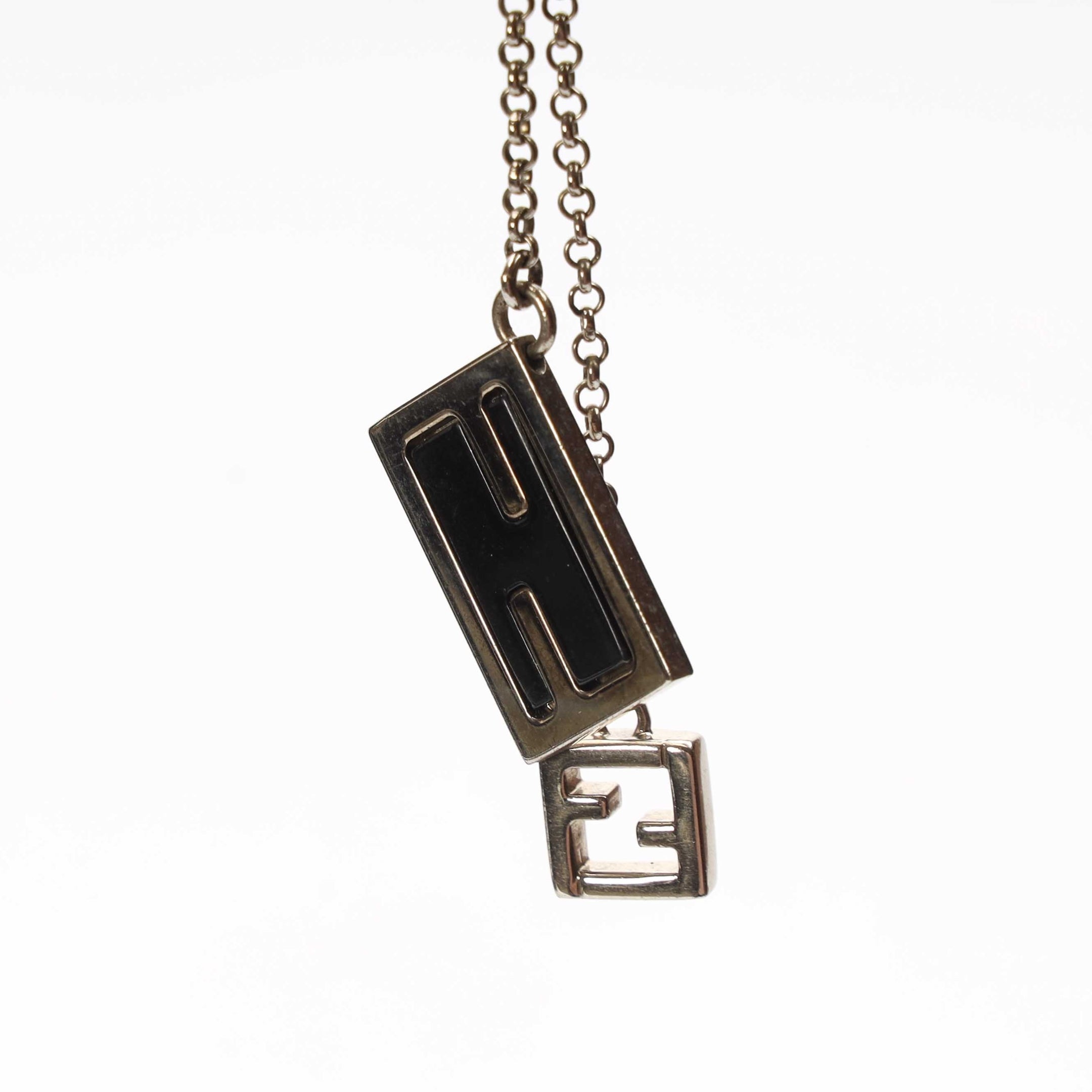 Fendi Silver Chain Detail Logo Drop Ear Rings