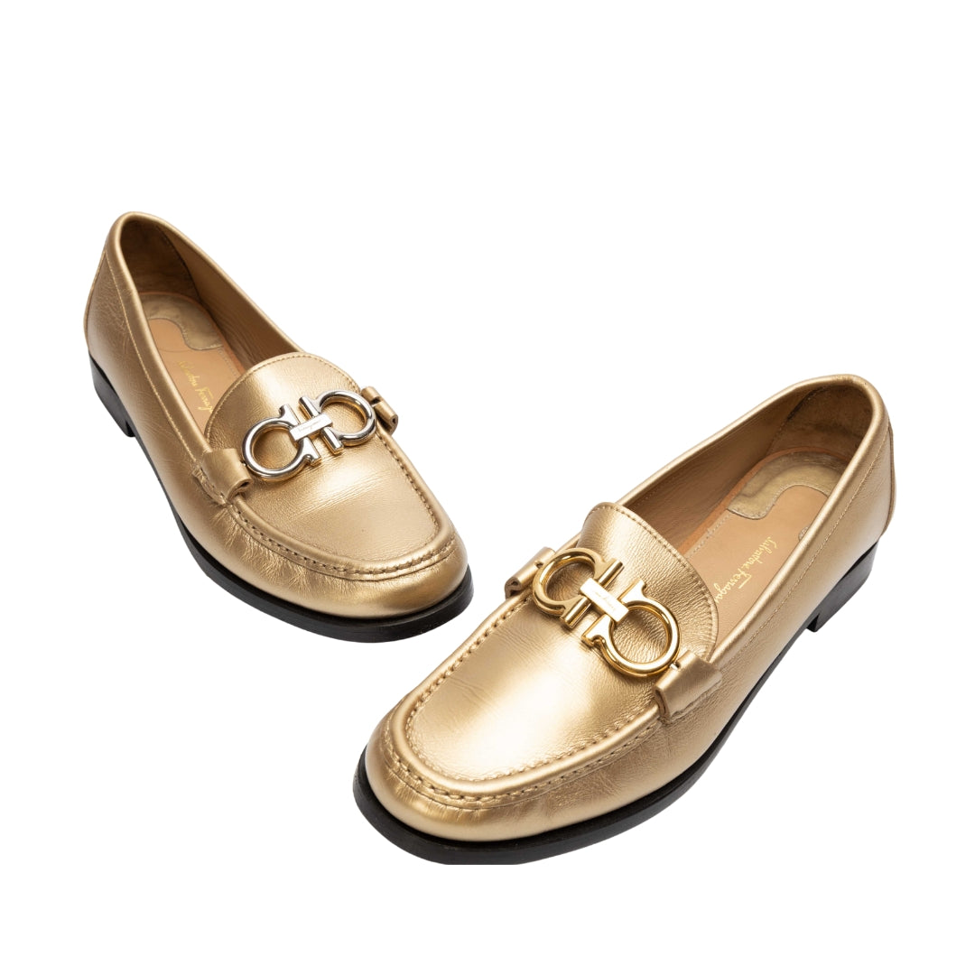 Salvatore Ferragamo Gold Gancio Loafers