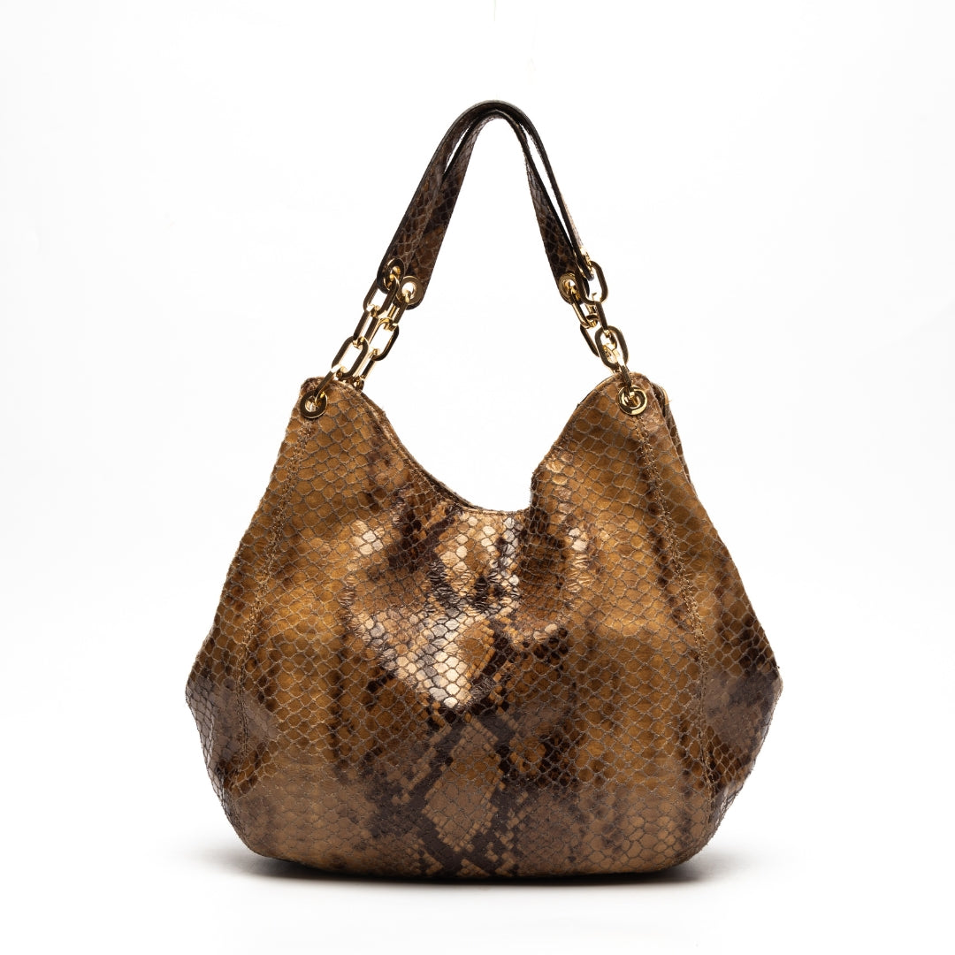 Michael Kors Brown Python Embossed Brown Leather Tote Bag