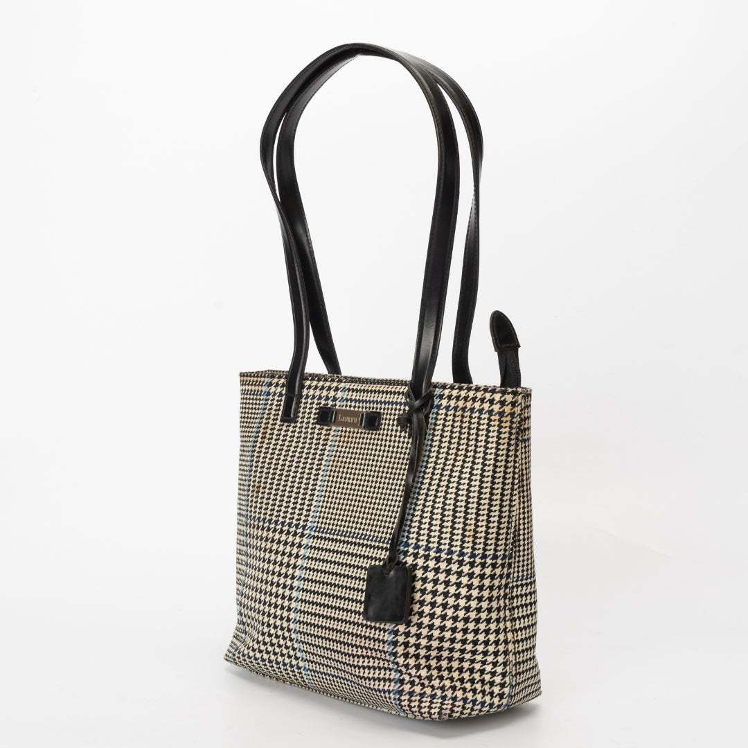 Ralph Lauren Houndstooth Print Canvas Shoulder Bag