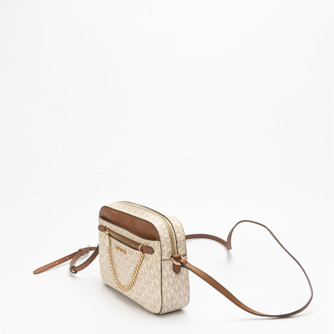Michael Kors Jet Set Vanilla/Brown Crossbody Bag