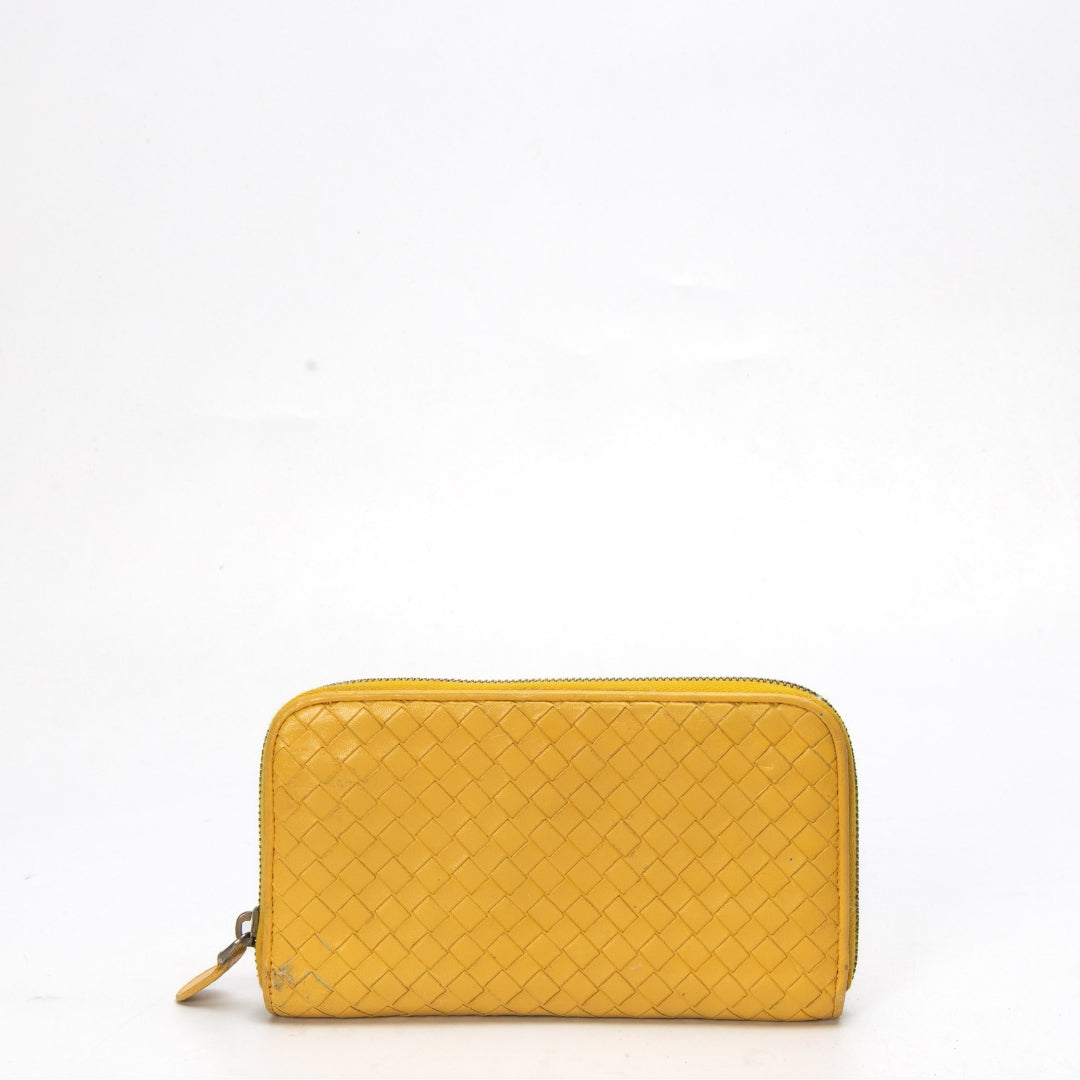 Bottega Veneta Yellow Intrecciato Zip Around Wallet
