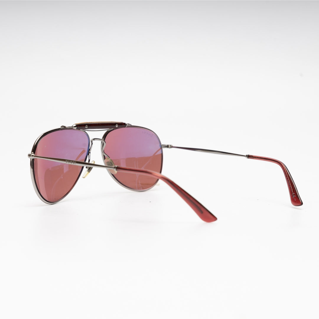 Gucci Bamboo Red Tinted Aviator Sunglasses