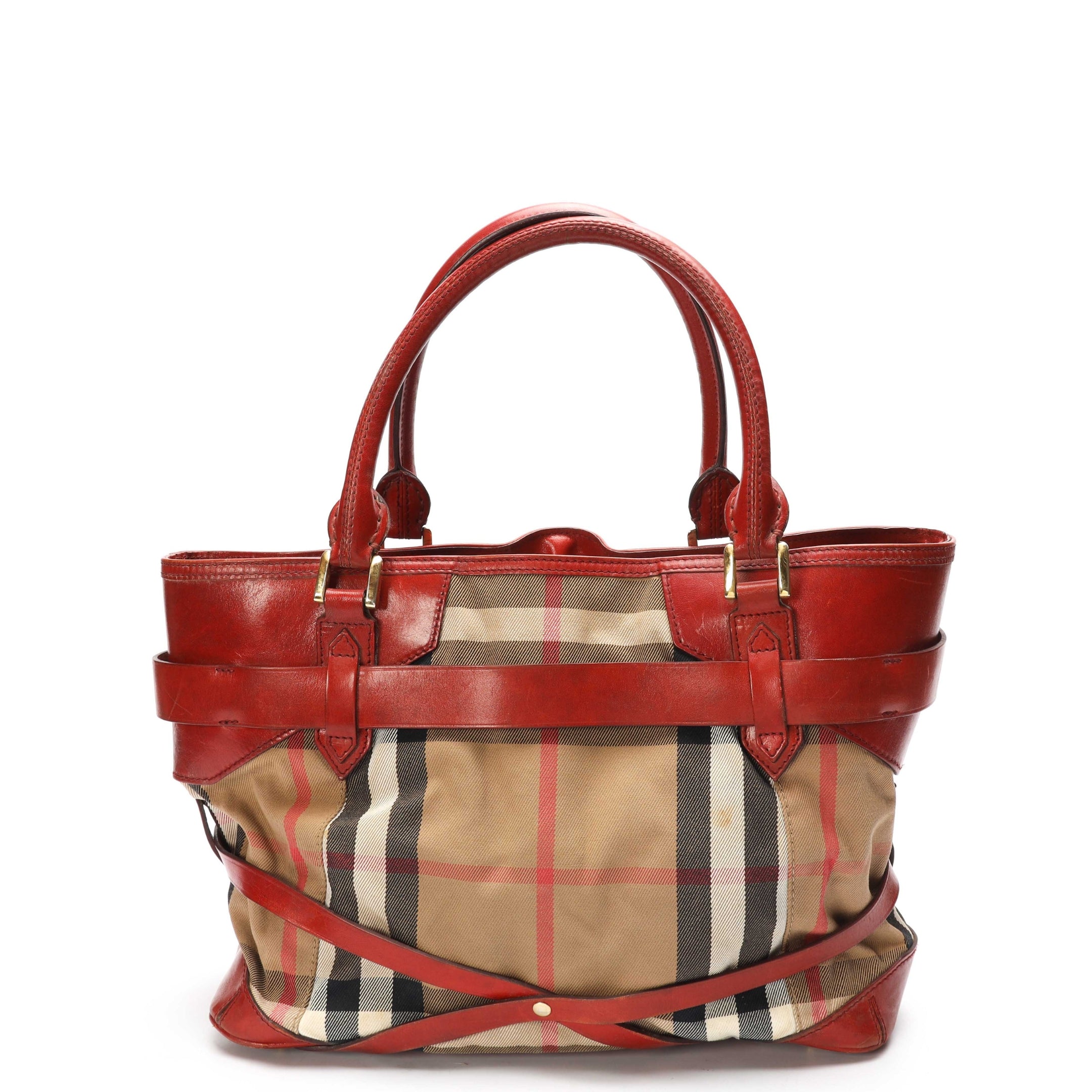 Burberry Beige Red House Check Bridle Lynher Tote