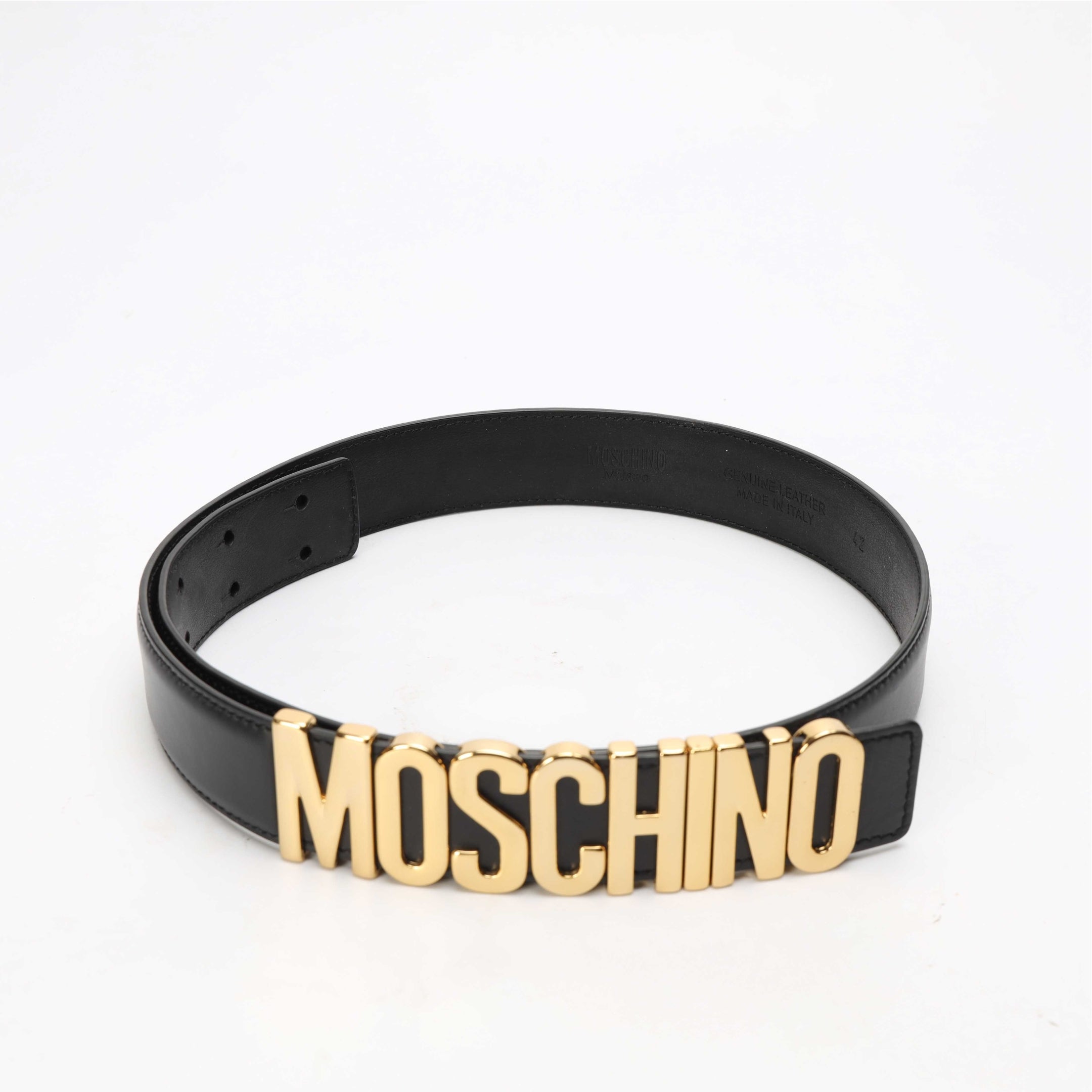Moschino Logo Black Leather Belt