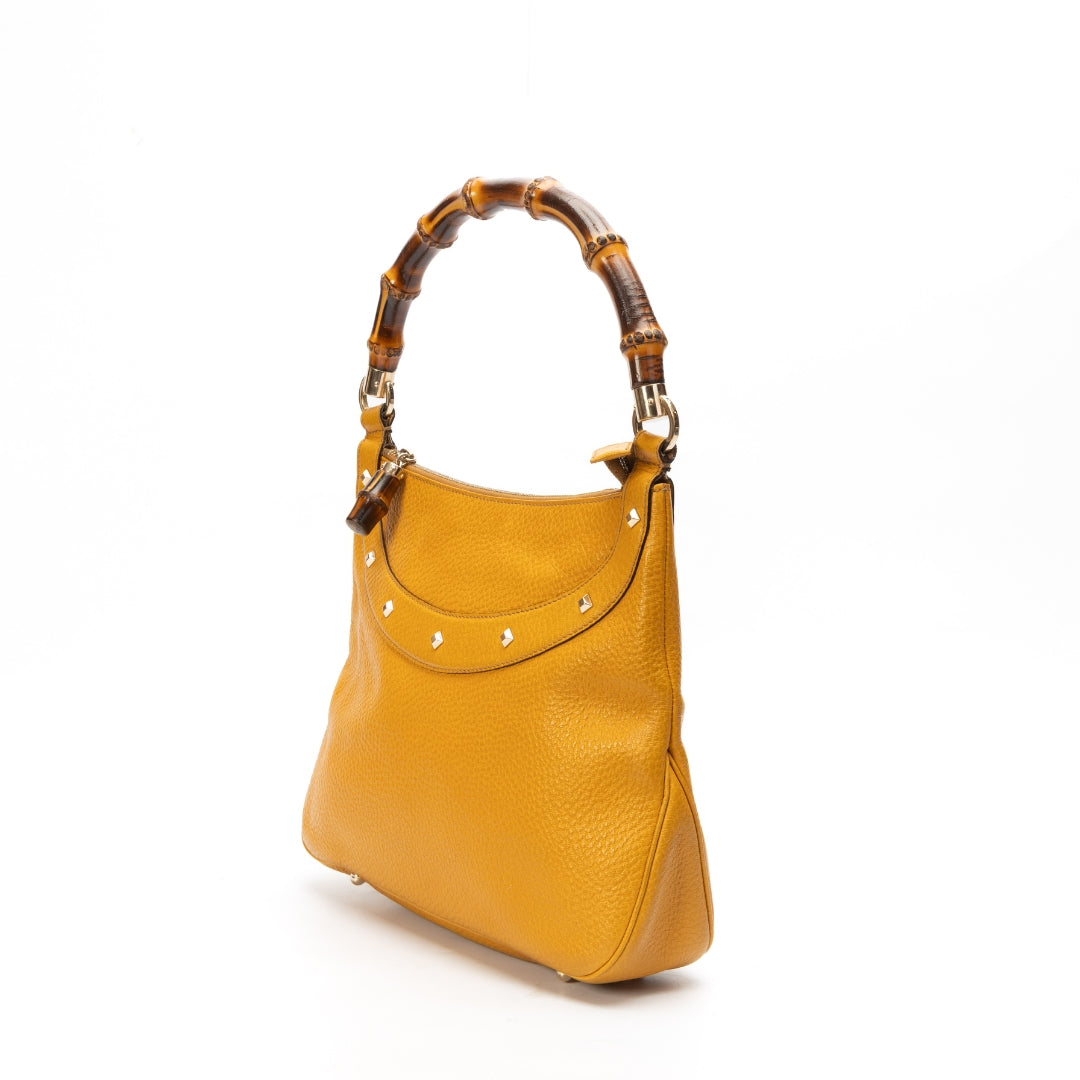 Gucci Yellow GG Canvas Bamboo Anita Handbag