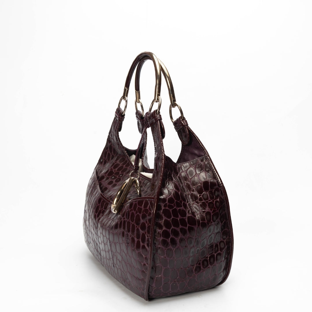 Dior Purple Croc Embossed Patent Leather 61 Tote