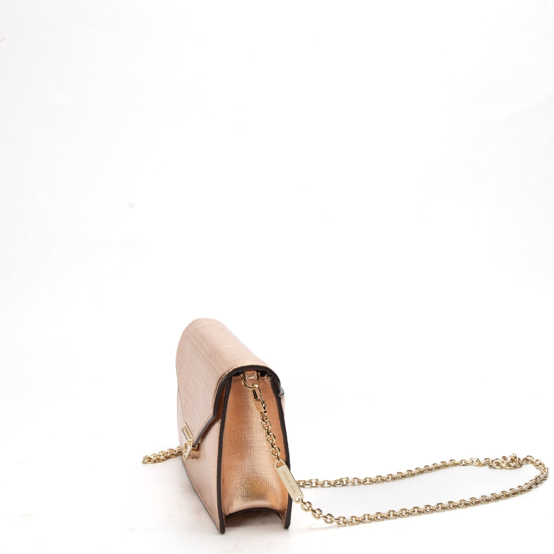 Michael Kors Pink Metallic Envelope Clutch Crossbody Bag