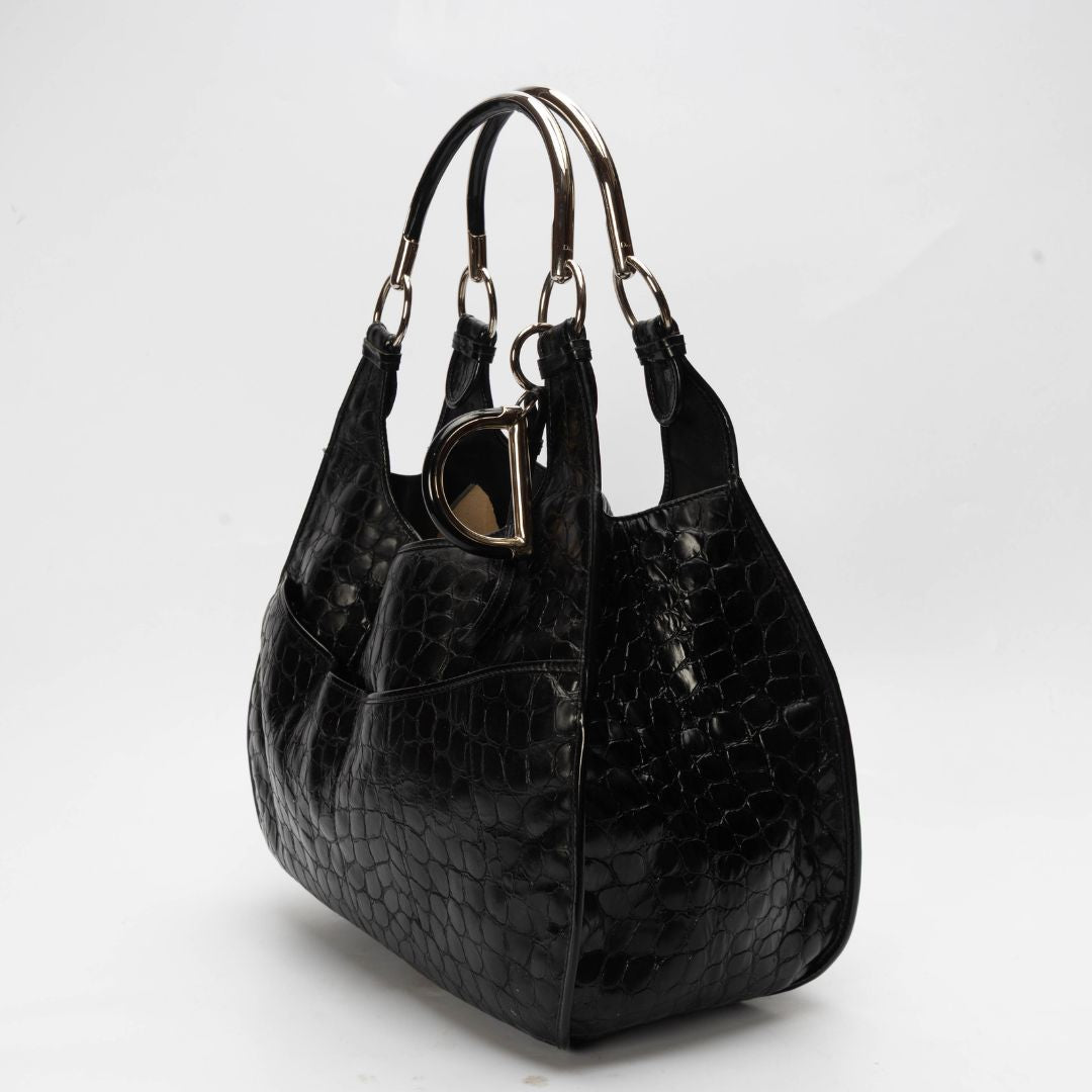 Dior Black Croc Embossed Patent Leather 61 Tote