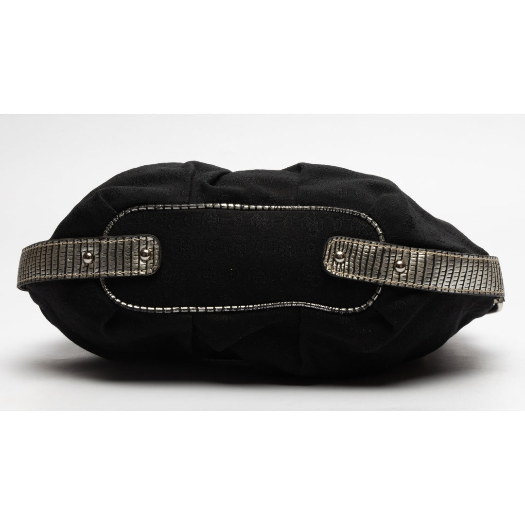 Guess Chunky Monogram Black Studded Canvas Hobo Bag