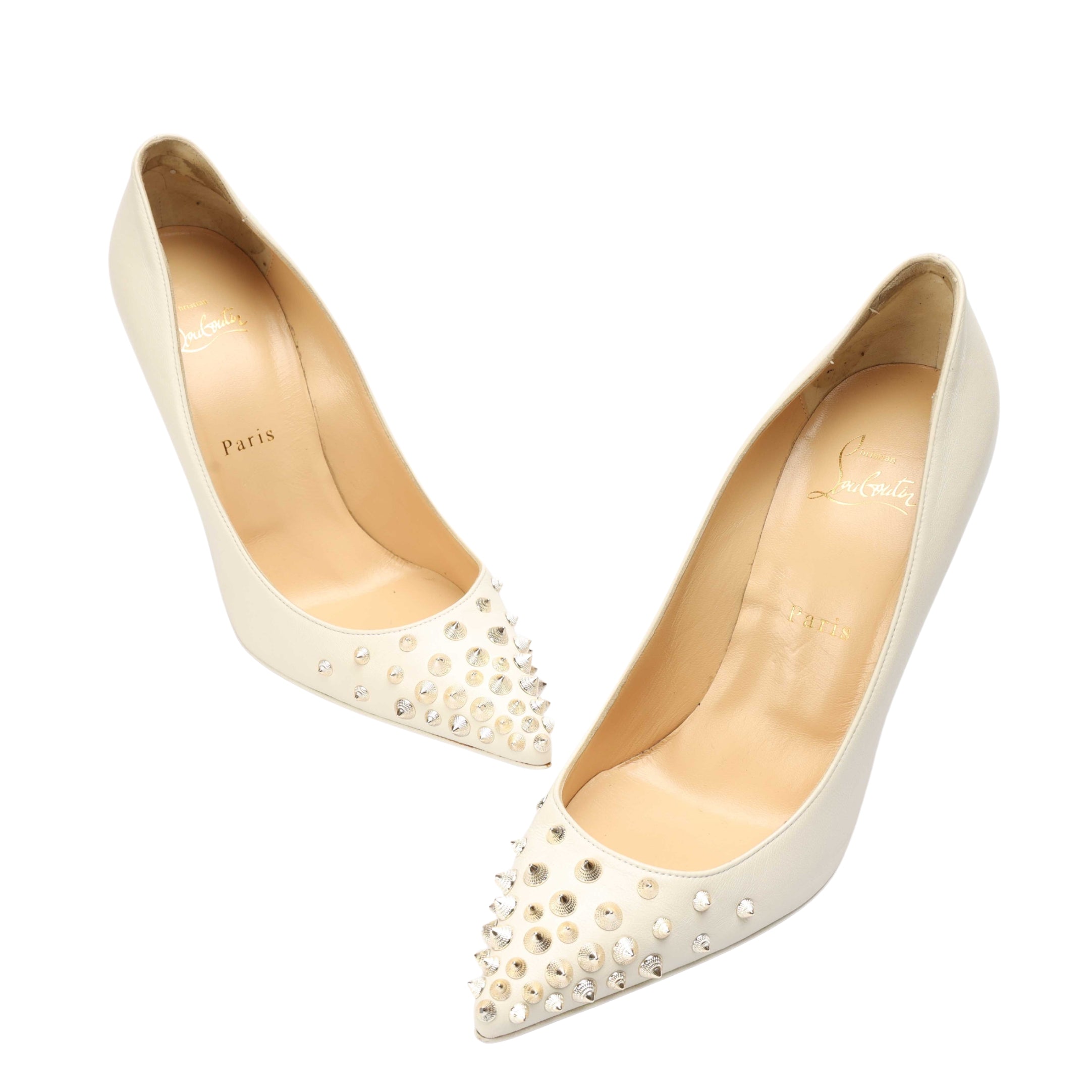Christian Louboutin White Spiky Shell Pumps