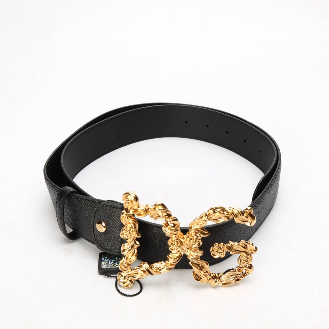 Dolce & Gabbana Black Leather DG Buckle Belt