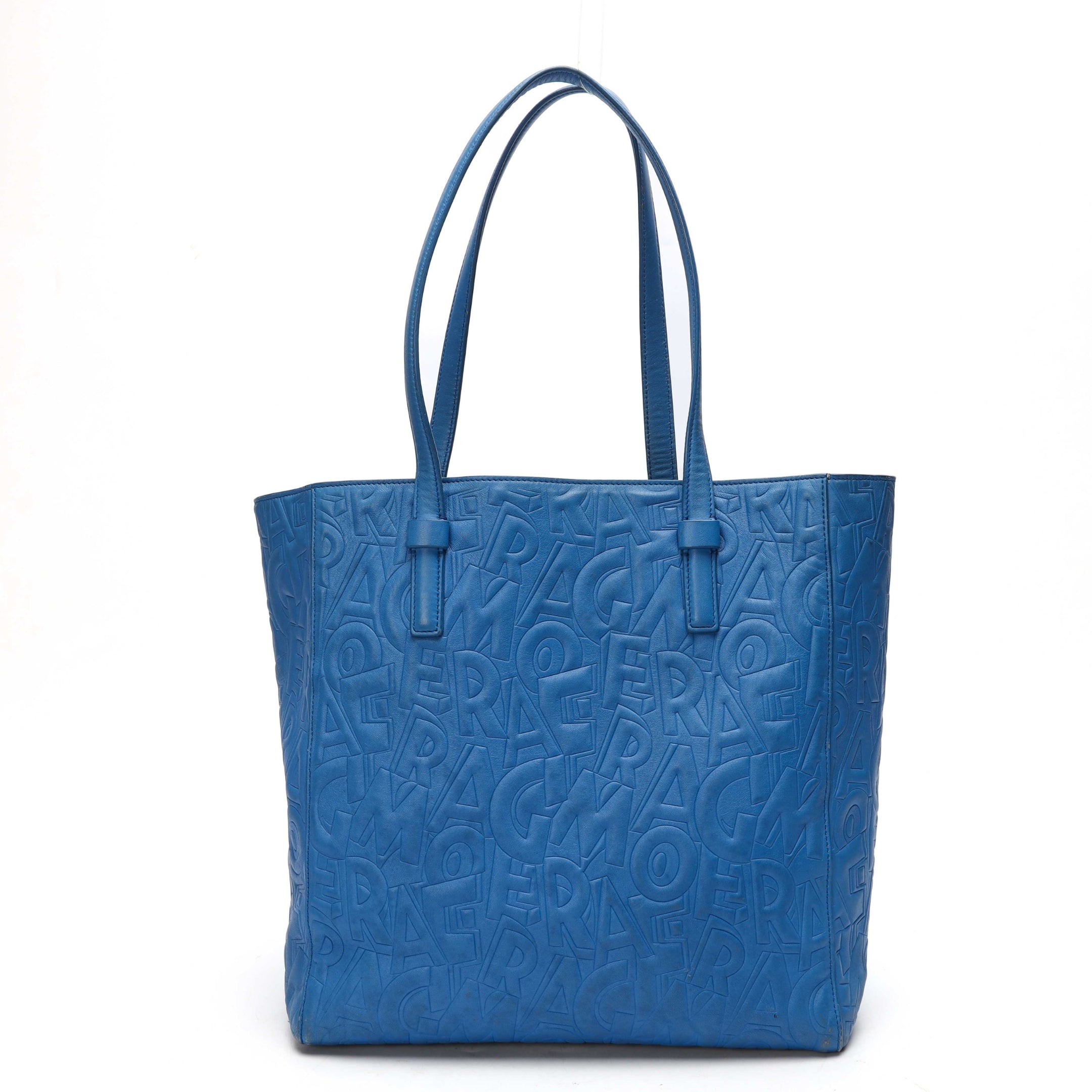 Salvatore Ferragamo Blue Logo Embossed Bonnie Tote
