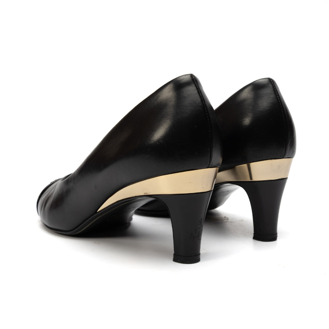 Chanel Black Leather CC Cap Toe Pumps