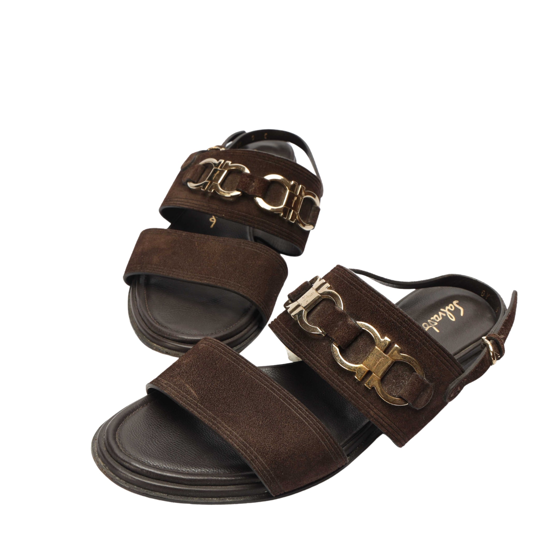 Salvatore Ferragamo Brown Suede Gancini Sandal